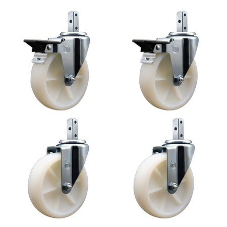 Service Caster 5'' Nylon Wheel Swivel 3/4'' Square Stem Caster Set 2 Brakes, 4PK SCC-SQ20S514-NYS-PLB-34-2-S-2